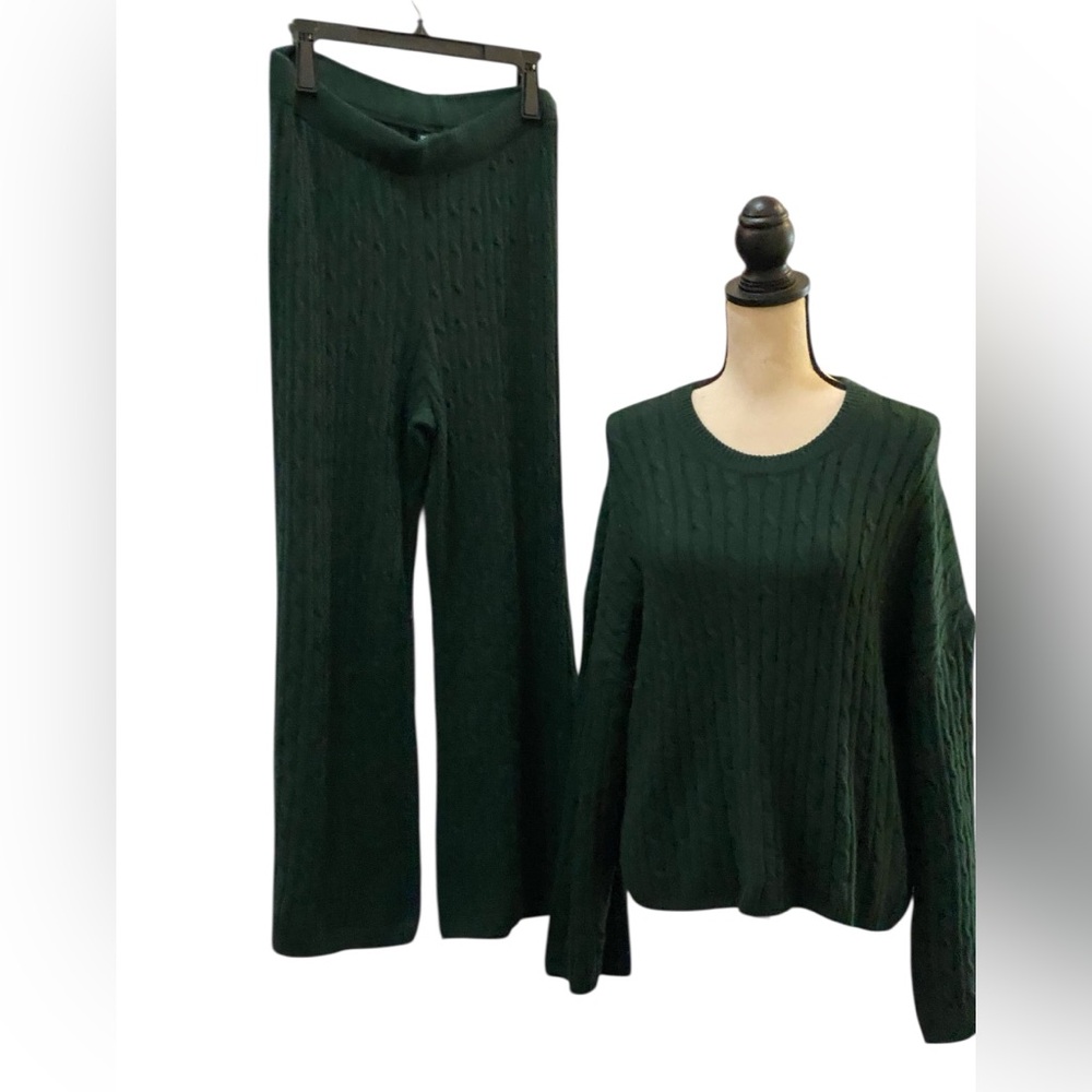 GAP Forest green Cableknit Sweater & Pants Set Petite Lg Sweater, PM Pants